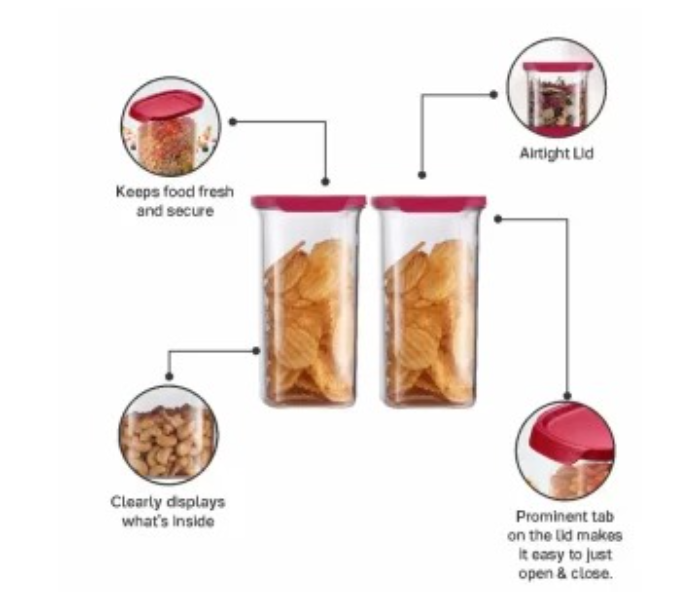 Tupperware Ultra Clear Oval Dry Storage Container 2L capacity, Red Lid in UAE