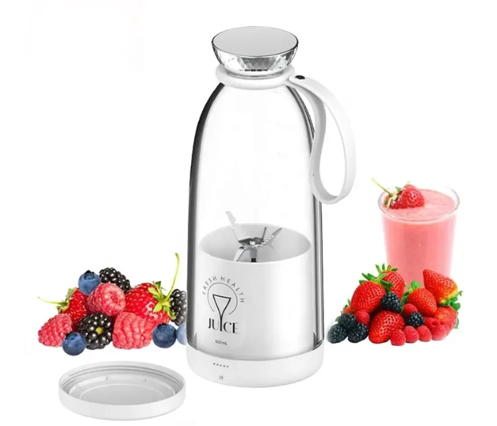 Portable Smoothie Blender 500ml, 6 Blades, 2400mAh USB Rechargeable Personal Shakes & Juice Maker - White in UAE