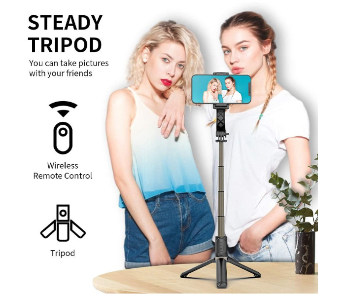 Smartphone Gimbal Stabilizer & Tripod Selfie Stick ,Wireless Remote Bluetooth Connectivity, Aluminum Alloy, Portable & Foldable Design for iPhone & Android, Q08 Model (Black/Gold) in UAE