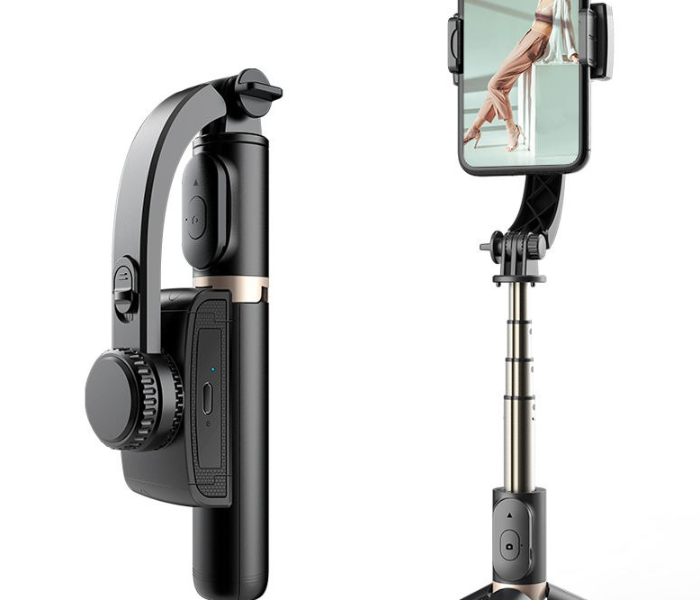 Smartphone Gimbal Stabilizer & Tripod Selfie Stick ,Wireless Remote Bluetooth Connectivity, Aluminum Alloy, Portable & Foldable Design for iPhone & Android, Q08 Model (Black/Gold) in UAE