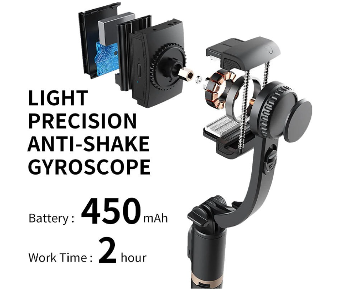 Smartphone Gimbal Stabilizer & Tripod Selfie Stick ,Wireless Remote Bluetooth Connectivity, Aluminum Alloy, Portable & Foldable Design for iPhone & Android, Q08 Model (Black/Gold) in UAE