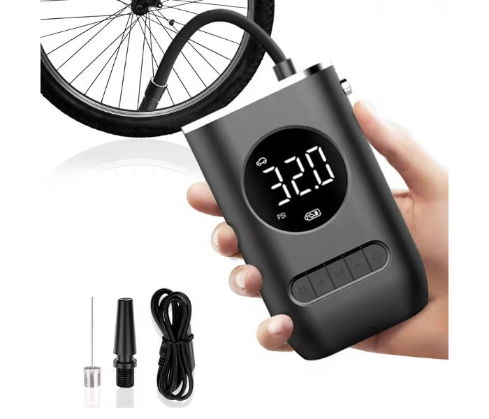 Digital Tyre Inflator for Cars & Bikes – 150 PSI Portable Air Compressor, 4000mAh Rechargeable Battery, Type-C, LED Display in UAE