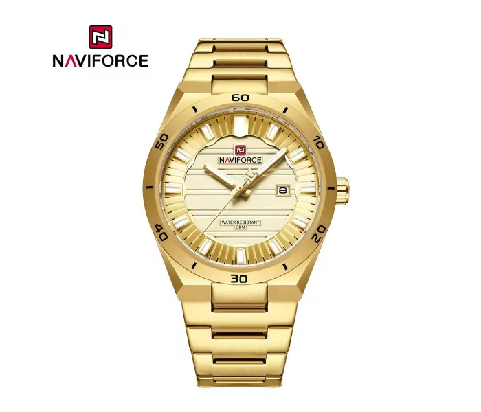 NAVIFORCE 9268 Men's Luxury Business Quartz Watch – Stainless Steel Waterproof Wristwatch with Luminous Hands & Calendar – Gold/Gold in UAE