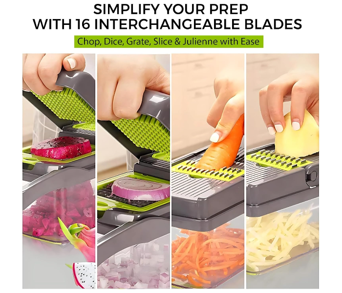MACON Vegetable Chopper Food Dicer 16 in 1 Slicer with 8 Blades Container and Peeler MC4644 in UAE
