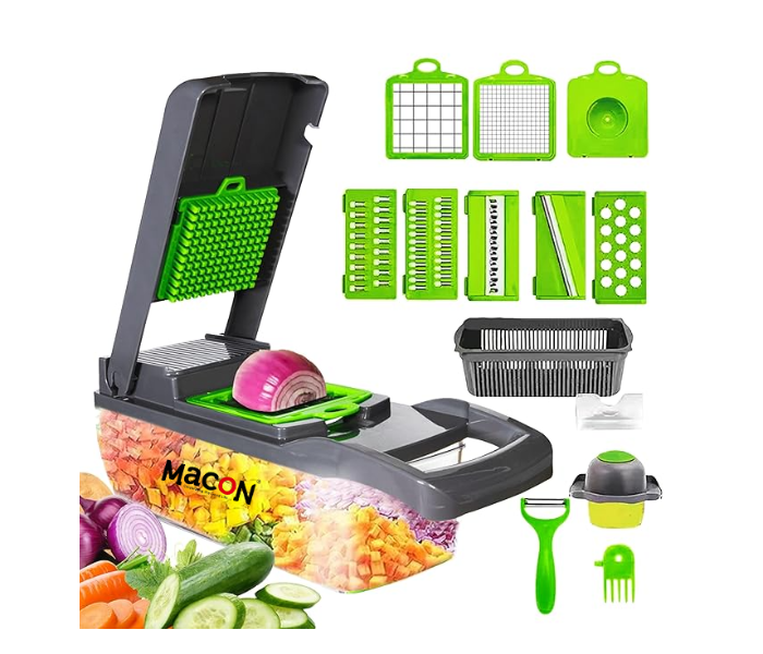 MACON Vegetable Chopper Food Dicer 16 in 1 Slicer with 8 Blades Container and Peeler MC4644 in UAE