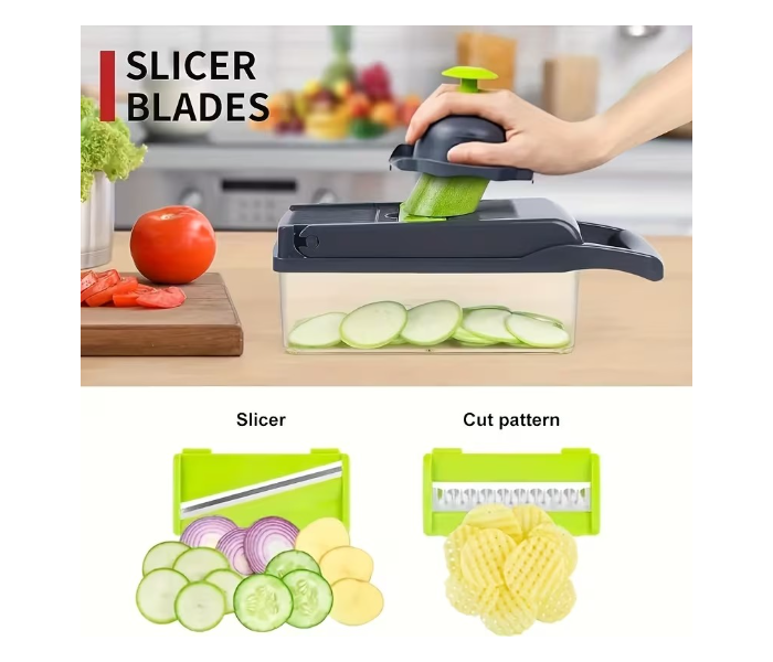 MACON Vegetable Chopper Food Dicer 16 in 1 Slicer with 8 Blades Container and Peeler MC4644 in UAE
