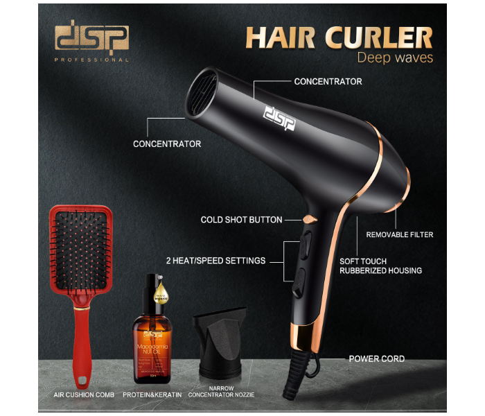 DSP Professional 2000W Salon Hair Dryer with Concentrator Nozzle – DC Motor Styling Blow Dryer for Fast Drying & Smooth Finish in UAE