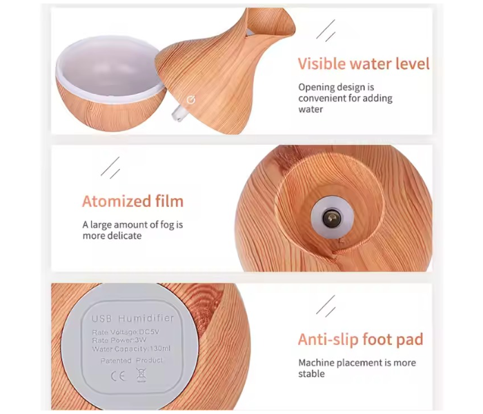 Ultrasonic Aroma Humidifier with Color-Changing LED, Wood Grain Finish in UAE