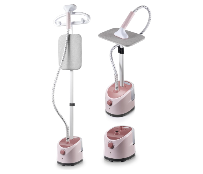 Multifunctional Standing Garment Steamer with Built-in Ironing Board & Hanger, 2000W High Power, Pink/White in UAE