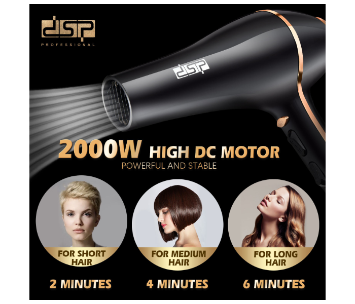 DSP Professional 2000W Salon Hair Dryer with Concentrator Nozzle – DC Motor Styling Blow Dryer for Fast Drying & Smooth Finish in UAE