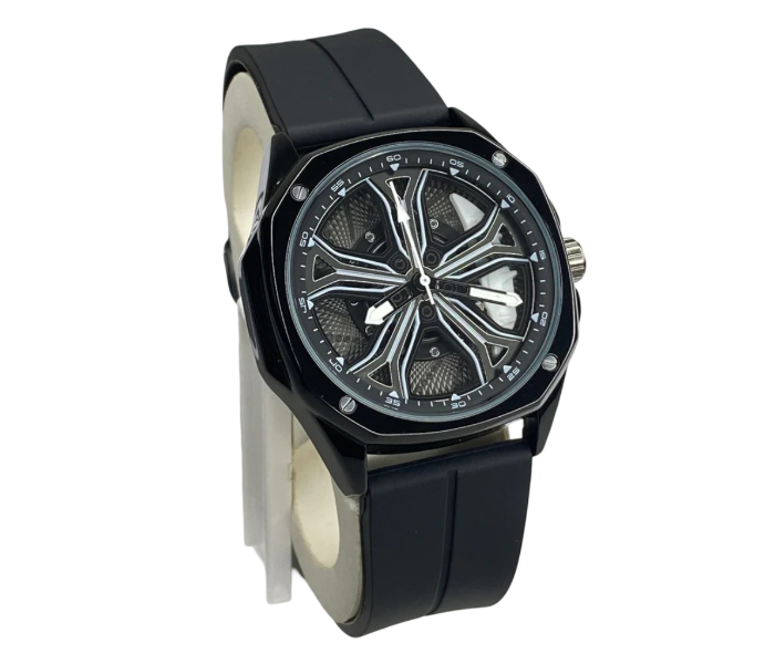Premium Straps Watch Black – Spinning Wheel Display with Silicone Band in UAE