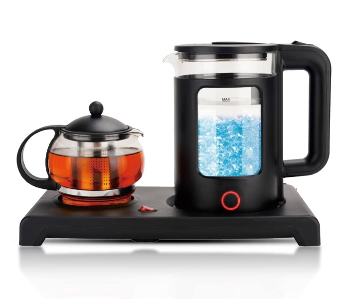 2-in-1 Electric Glass Kettle & Teapot Set with Infuser, 1.8L Kettle & 0.6L Teapot, Black/Clear in UAE