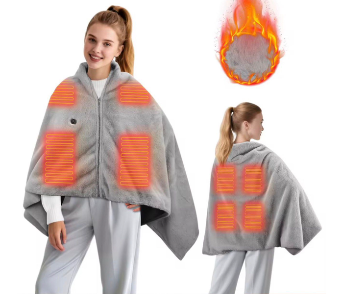 Electric Heated Blanket Shawl with Hood, 3 Adjustable Heat Levels, USB Powered Wearable Heating Cape for Shoulders, Back & Waist, Soft Fleece Warm Blanket for Home & Office in UAE