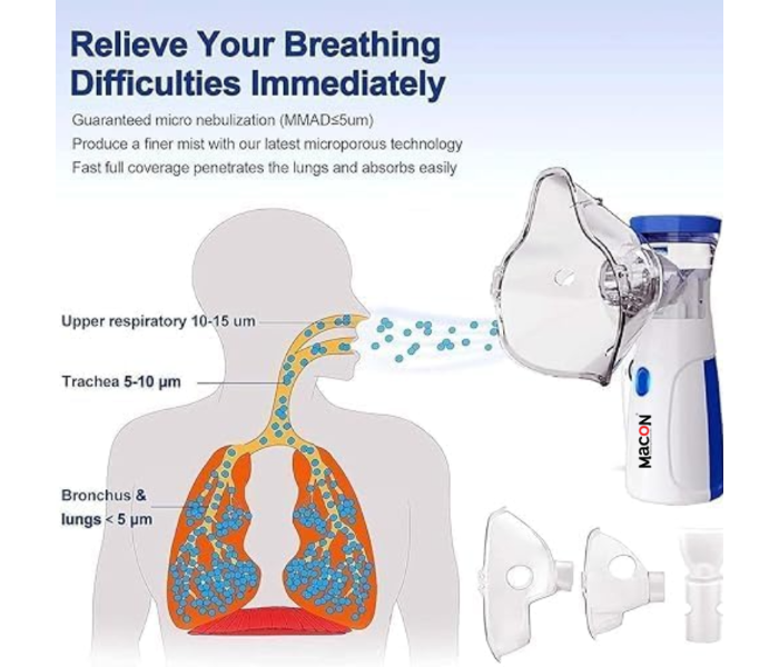 MACON Portable Nebulizer Machine: Silent Handheld Inhaler for Adults & Kids with Masks & USBMC4655 in UAE
