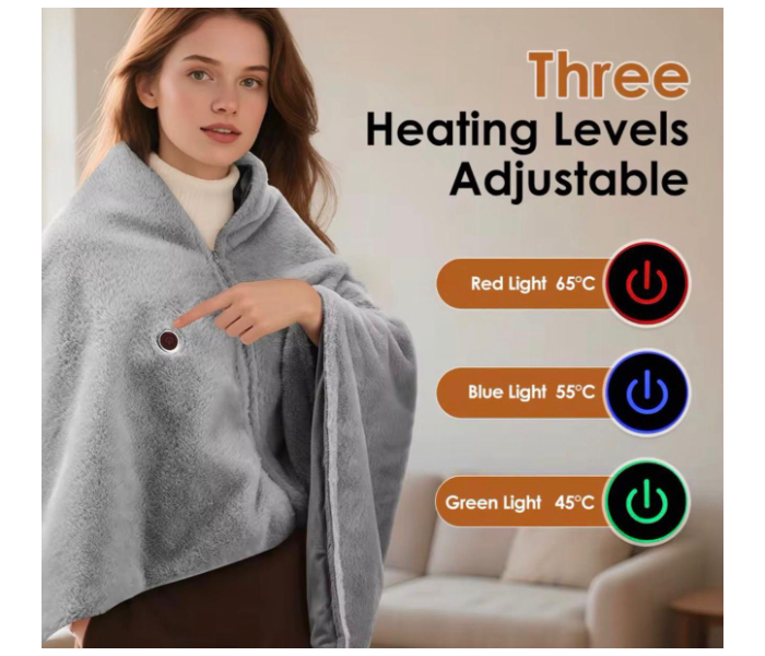 Electric Heated Blanket Shawl with Hood, 3 Adjustable Heat Levels, USB Powered Wearable Heating Cape for Shoulders, Back & Waist, Soft Fleece Warm Blanket for Home & Office in UAE