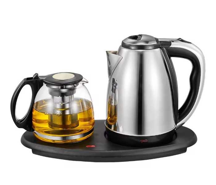 2-in-1 Electric Kettle and Glass Teapot Set 1500W Stainless Steel in UAE