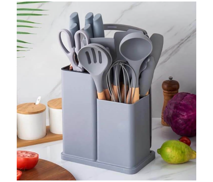  19-Piece Silicone and Stainless Steel Kitchen Set with Storage Holder in UAE
