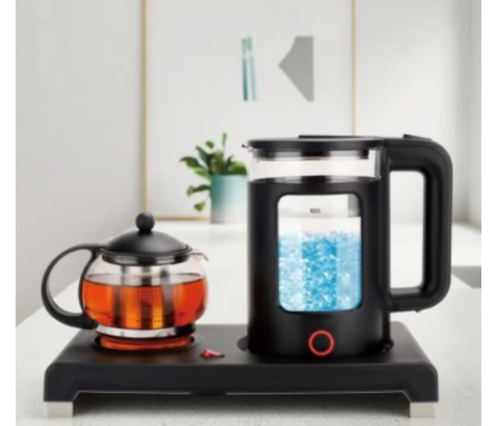2-in-1 Electric Glass Kettle & Teapot Set with Infuser, 1.8L Kettle & 0.6L Teapot, Black/Clear in UAE