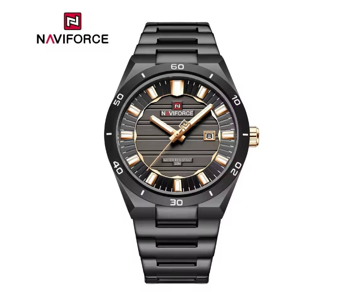 NAVIFORCE 9268 Men's Luxury Business Quartz Watch – Stainless Steel Waterproof Wristwatch with Luminous Hands & Calendar – Black/Gold in UAE