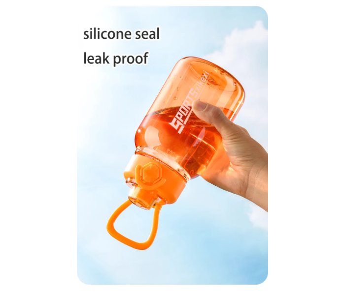 2000ml Large Capacity Transparent Water Bottle BPA-Free Plastic Sports Water Cup with Direct Drinking Lid & Cute Cartoon Sticker - Orange in UAE