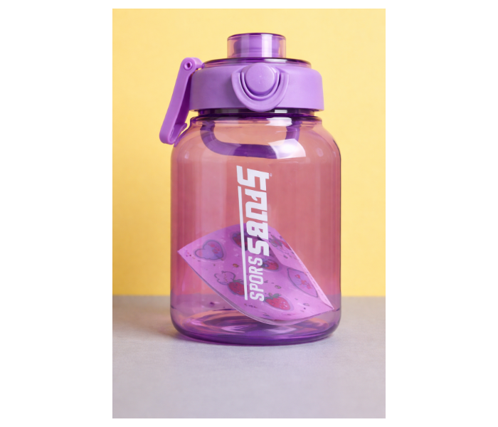 2000ml Large Capacity Transparent Water Bottle BPA-Free Plastic Sports Water Cup with Direct Drinking Lid & Cute Cartoon Sticker - Purple in UAE