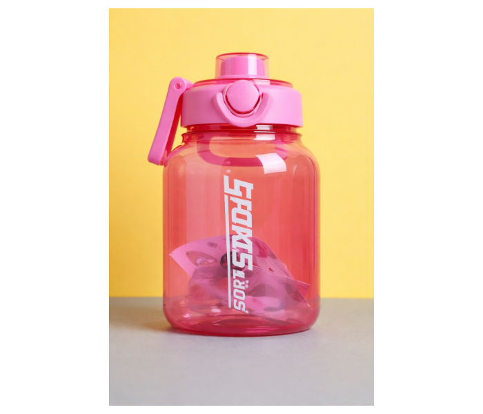 2000ml Large Capacity Transparent Water Bottle BPA-Free Plastic Sports Water Cup with Direct Drinking Lid & Cute Cartoon Sticker - Pink in UAE