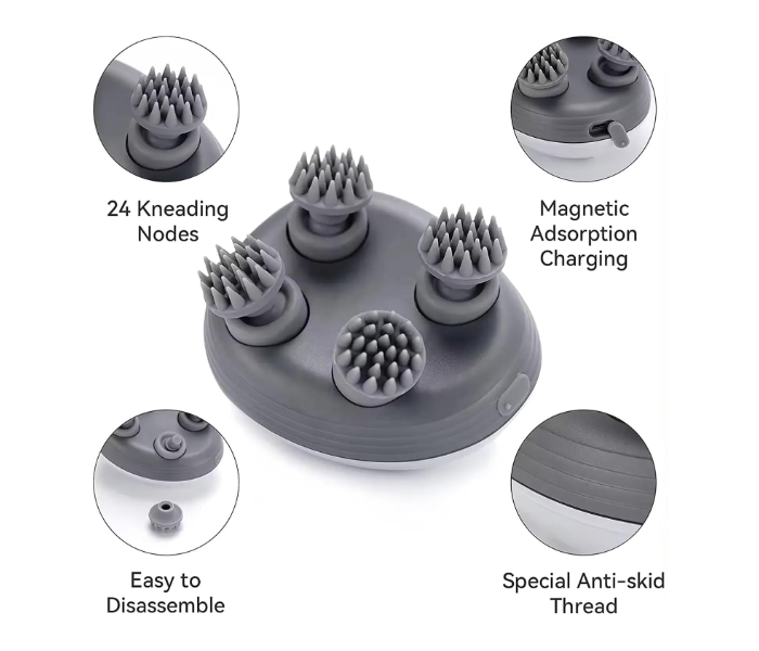 Smart Electric Scalp Massager Rechargeable | 4 Massage Heads Head & Hair Relaxation Device for Stress Relief & Blood Circulation in UAE