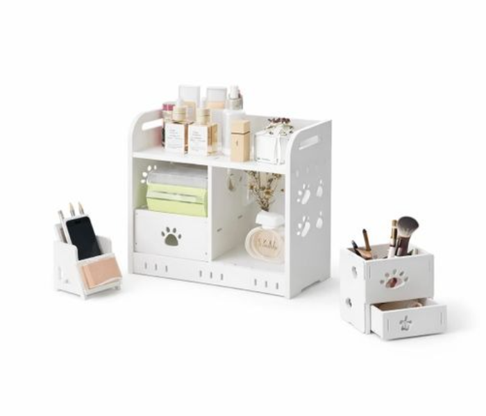 Desktop Makeup Organizer Storage Shelf with Drawer and Brush Holder 26.5x16x26cm in UAE