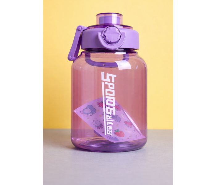 2000ml Large Capacity Transparent Water Bottle BPA-Free Plastic Sports Water Cup with Direct Drinking Lid & Cute Cartoon Sticker - Purple in UAE