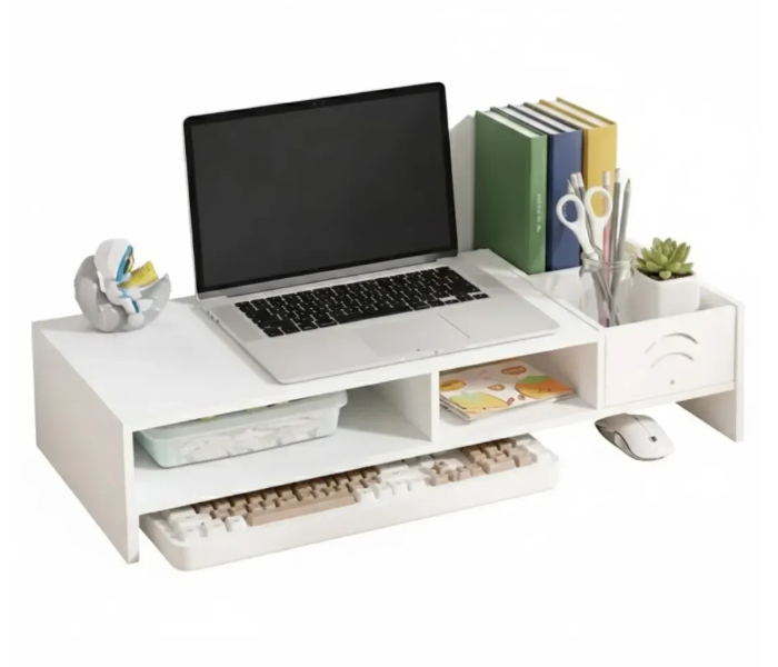  Desktop Laptop Stand & Organizer Shelf, Multi-Compartment Monitor Riser with Drawer & Storage Rack for Office and Home in UAE