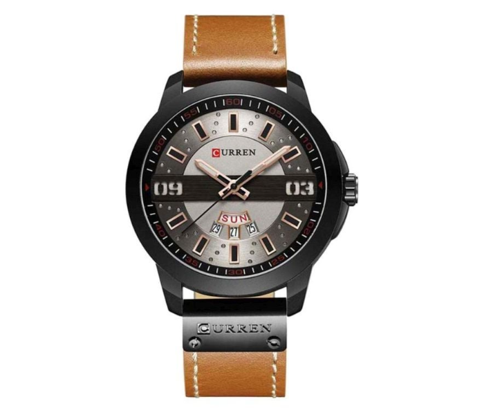 Curren M-8286 Men's Fashion Analog Quartz Watch - Genuine Leather Strap - 47mm - Brown & Silver in UAE
