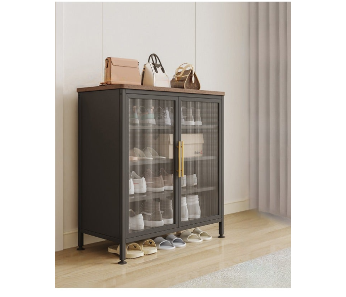 5 Tier Steel Shoe Rack with Transparent Doors | Dustproof Floor Standing Shoe Cabinet with Adjustable Shelves for Home & Office - Black in UAE