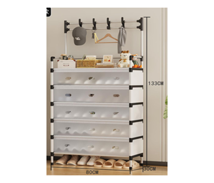 Multifunctional 6-Tier Entryway Storage Rack with Drawers and Hooks - Space Saving Organizer in UAE