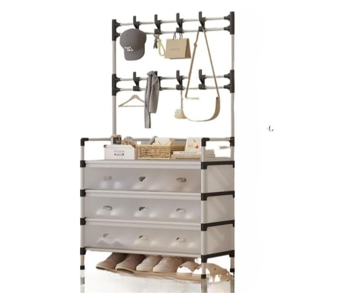 Multifunctional Entryway Storage Rack with 3 Drawers and 10 Coat Hooks - Space Saving Organizer for Home in UAE