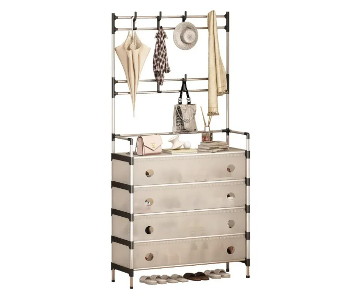 Multifunctional Entryway Storage Rack with 4 Drawers and 10 Coat Hooks - Space Saving Organizer for Home in UAE