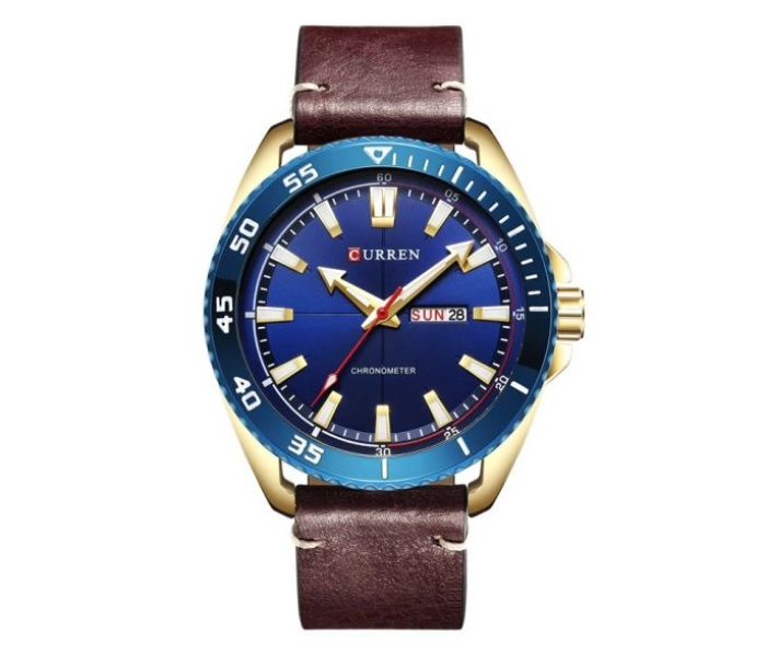 CURREN 8272 Men's Analog Quartz Watch With Day-Date Display Leather Strap 30M Waterproof Blue Dial And Gold Case Brown/Blue/Gold in UAE