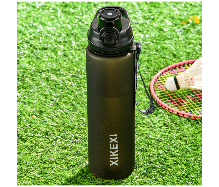 XIKEXI 1 Liter Frosted Plastic Water Bottle | BPA-Free Direct Drinking Gym, Fitness & Outdoor Sports Bottle with Strap - Black in UAE