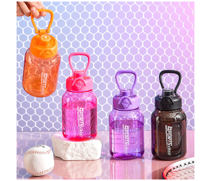 2000ml Large Capacity Transparent Water Bottle BPA-Free Plastic Sports Water Cup with Direct Drinking Lid & Cute Cartoon Sticker - Purple in UAE
