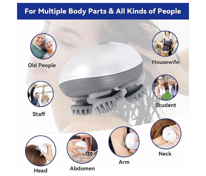Smart Electric Scalp Massager Rechargeable | 4 Massage Heads Head & Hair Relaxation Device for Stress Relief & Blood Circulation in UAE