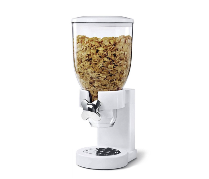 Single Cereal Dispenser 3L, Countertop Dry Food Storage Container with Portion Control, Freshness Seal, White/Clear in UAE