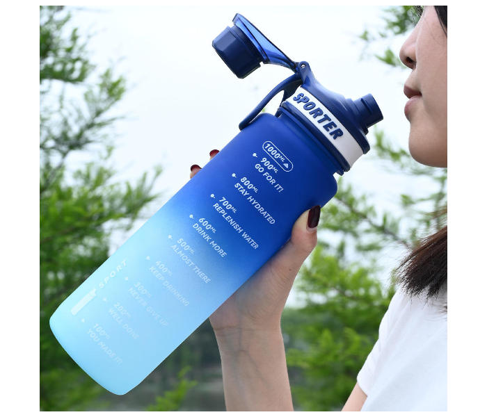 Gradient Plastic Sports Water Bottle 1200ml | Large Capacity BPA-Free Gym, Travel & Outdoor Water Cup with Measurement Scale - Blue in UAE