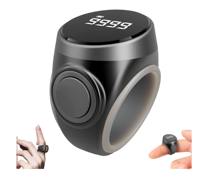  Smart Digital Tasbih Finger Ring Counter - HD OLED Display, Rechargeable Zikr & Prayer Tally, Waterproof & Adjustable Size - Black in UAE