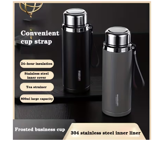 800ml 304 Stainless Steel Double Wall Insulated Tea Cup Vacuum Thermal Travel Mug with Filter Hot & Cold Portable Cup for Car Sports & Home - Black in UAE