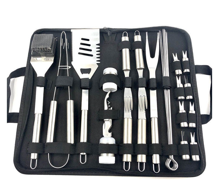 27-Piece BBQ Tool Set – Stainless Steel Grilling Accessories Kit in Black Carry Bag, Complete Utensil Collection in UAE