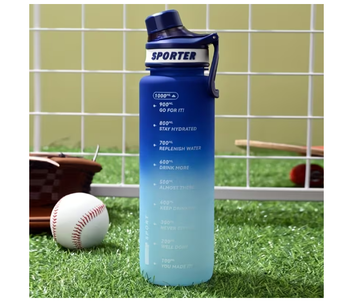 Gradient Plastic Sports Water Bottle 1200ml | Large Capacity BPA-Free Gym, Travel & Outdoor Water Cup with Measurement Scale - Blue in UAE