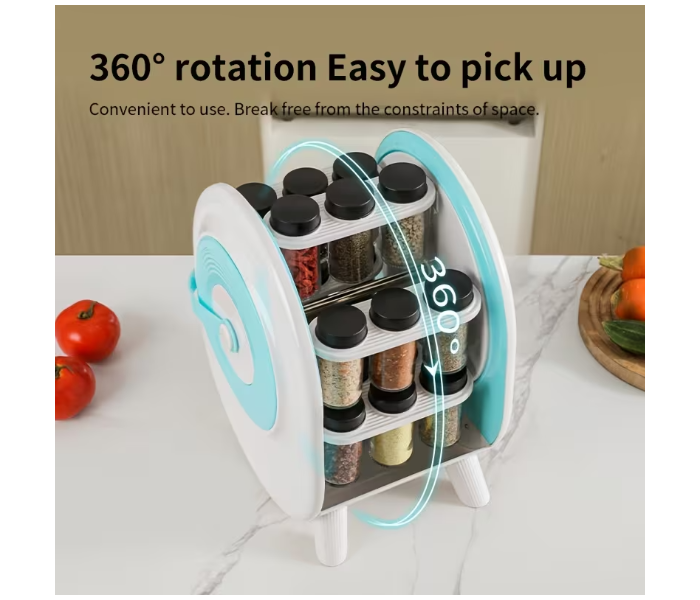 18 Jar Rotating Spice Rack Set | Windmill Design Kitchen Spice Organizer with Turntable Stand, Durable Plastic Spice Shelf for Home, Outdoor & School Use - Blue in UAE