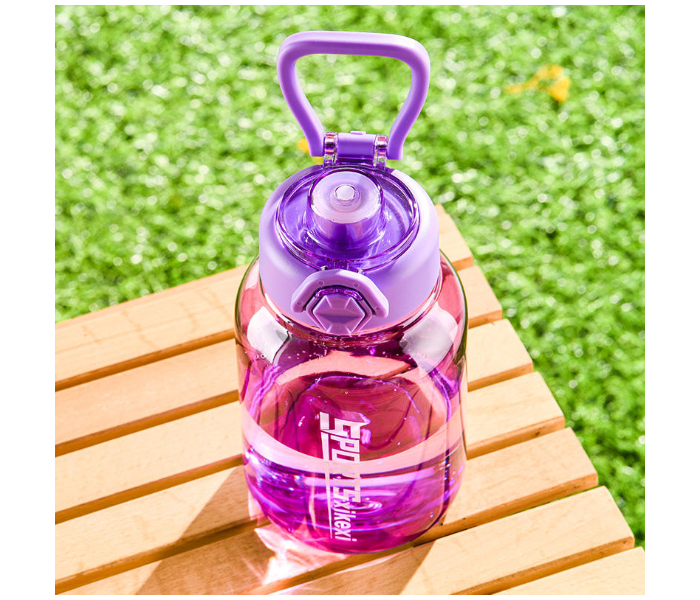 2000ml Large Capacity Transparent Water Bottle BPA-Free Plastic Sports Water Cup with Direct Drinking Lid & Cute Cartoon Sticker - Purple in UAE