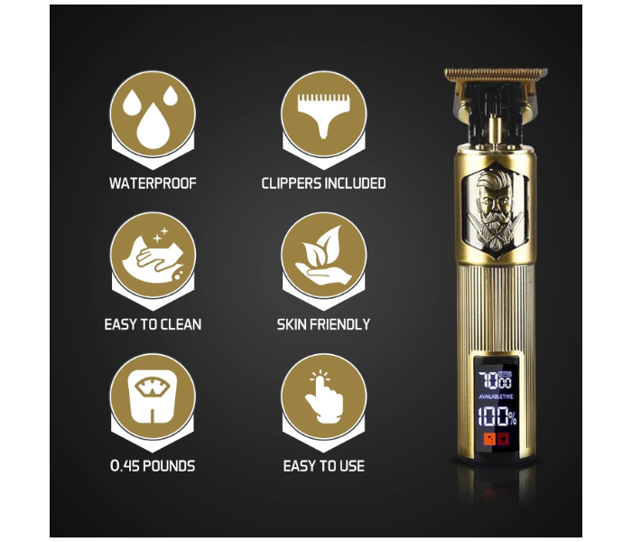 Professional Hair Clippers for Men | Cordless Rechargeable T-Blade Hair Trimmer with LED Display, Zero-Gapped Beard Shaper, Edger & Grooming Kit - Gold in UAE