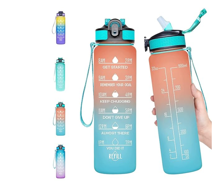 The Better Home 1 Litre Motivational Water Bottle for Adults | Leakproof Sipper Bottle with Time Markings & Measurements | Unbreakable Sports Gym Water Bottle - Orange/Blue Gradient in UAE