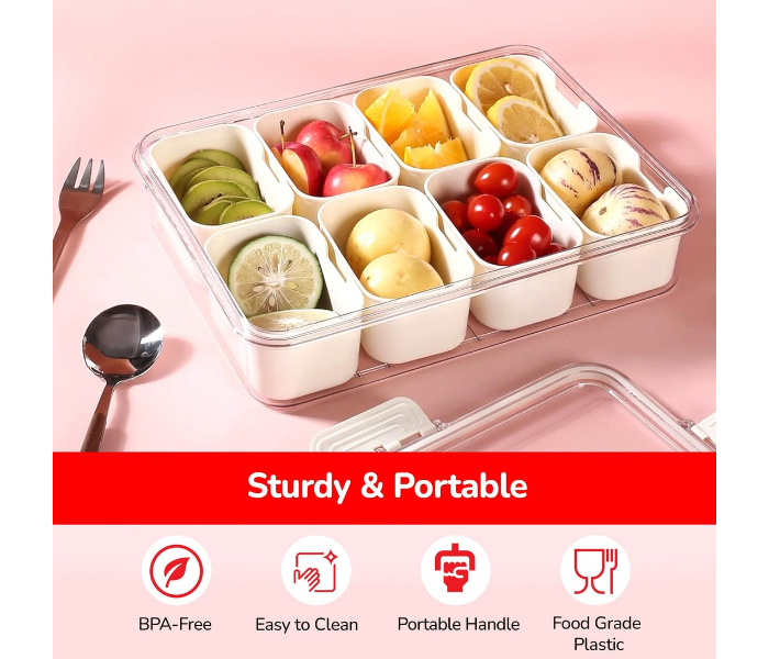 Snack Box with Compartments Divided Serving Tray with Lid and Handle Portable Spice Container Snack Platters Seasoning Box Organizer for Spices Candy Fruits Nuts Snacks, For Party Entertaining Picnic in UAE